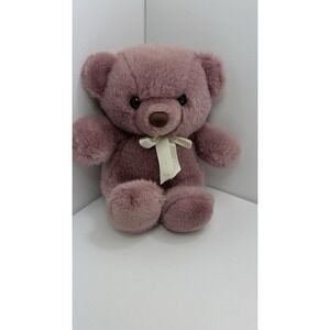 Vintage 1991 Commonwealth Lavender Pink Teddy Bear Plush 9" Fluffy Bow Tag